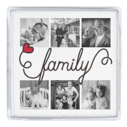 Family Typography Art Red Heart Instagram Photos Silver Finish Lapel Pin