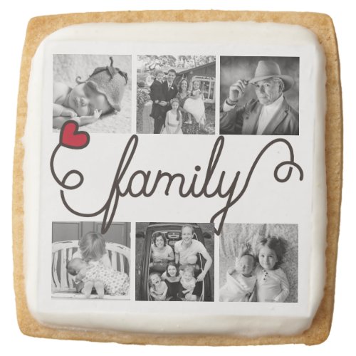 Family Typography Art Red Heart Instagram Photos Square Shortbread Cookie