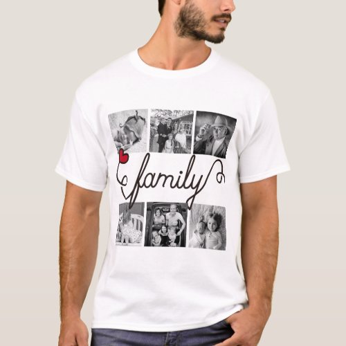 Family Typography Art Red Heart Instagram Photos T_Shirt
