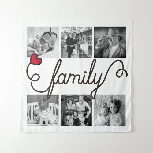 Family Typography Art Red Heart Instagram Photos Tapestry