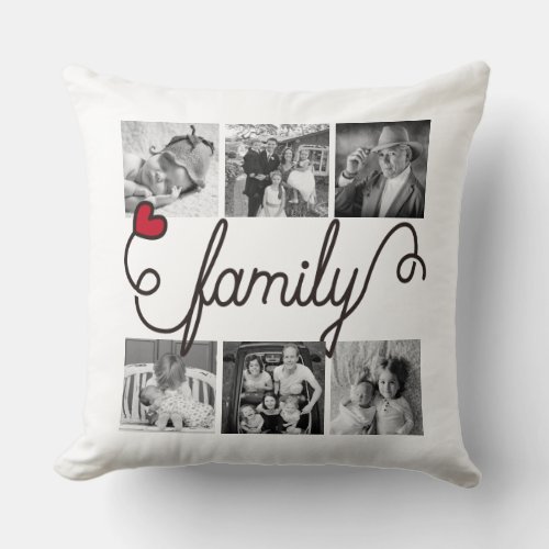 Family Typography Art Red Heart Instagram Photos Throw Pillow