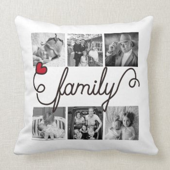 Family Typography Art Red Heart Instagram Photos Throw Pillow by BCMonogramMe at Zazzle