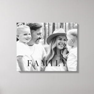 Family Typography B/W Portrait Large Canvas Print