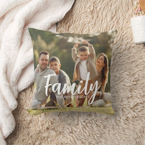  Family typography Text Overlay with Two Photos Throw Pillow