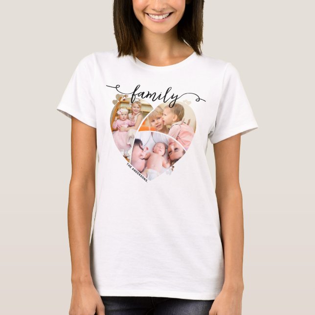 Family | Unique Custom Heart-Shaped Photo Collage T-Shirt (Front)