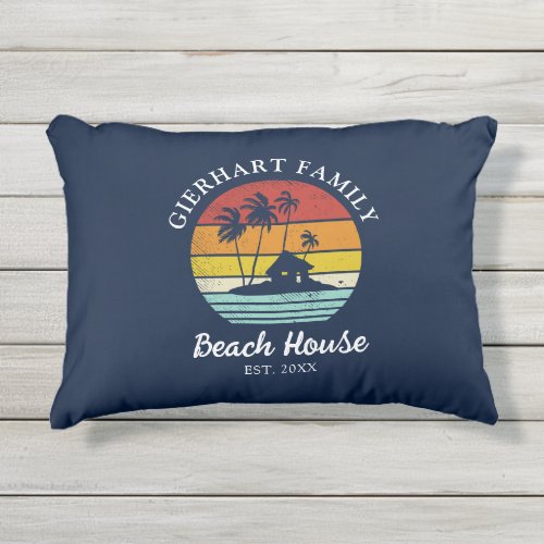 Family Vacation Beach House Palm Trees Custom Outdoor Pillow