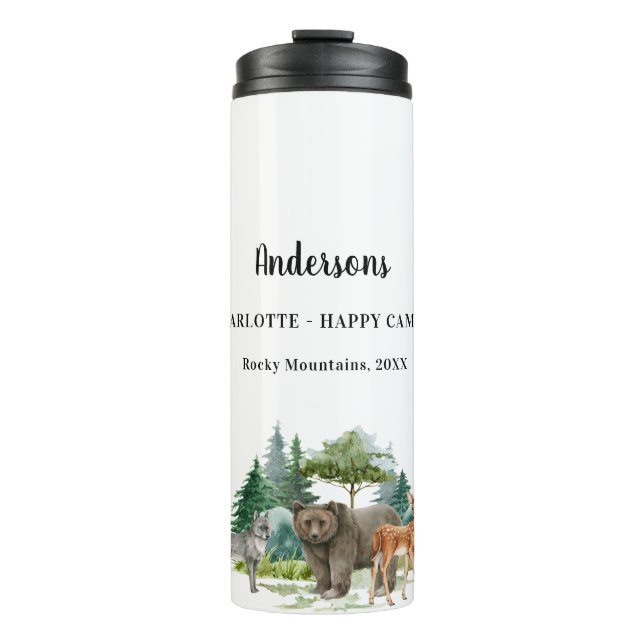 Family vacation bear wolf forest animals name thermal tumbler (Front)