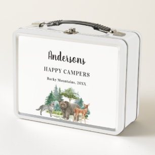 Family vacation bear wolf woodland forest animals metal lunch box