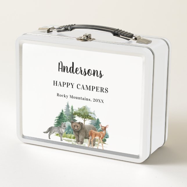 Family vacation bear wolf woodland forest animals metal lunch box (Front)