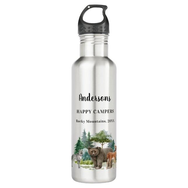 Family vacation bear wolf woodland forest animals stainless steel water bottle (Front)