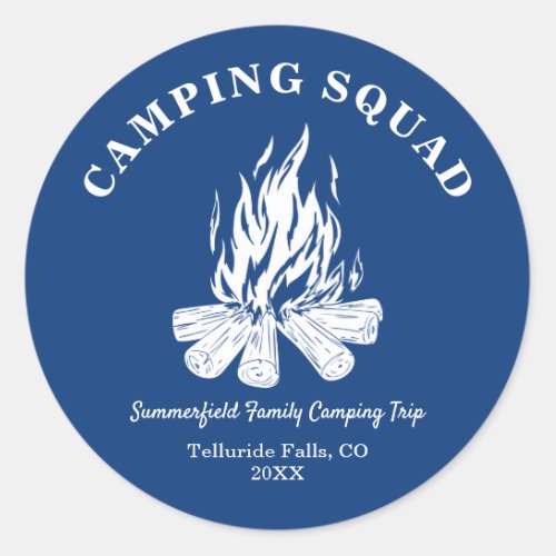 Family Vacation Campfire Camping Trip Blue Classic Round Sticker