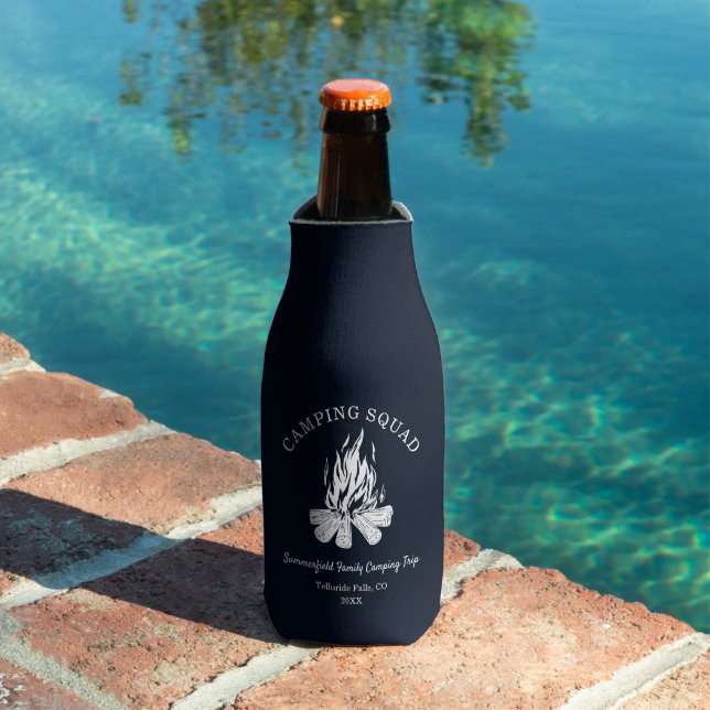 Family Vacation Campfire Camping Trip Custom Bottle Cooler (In Situ Pool)