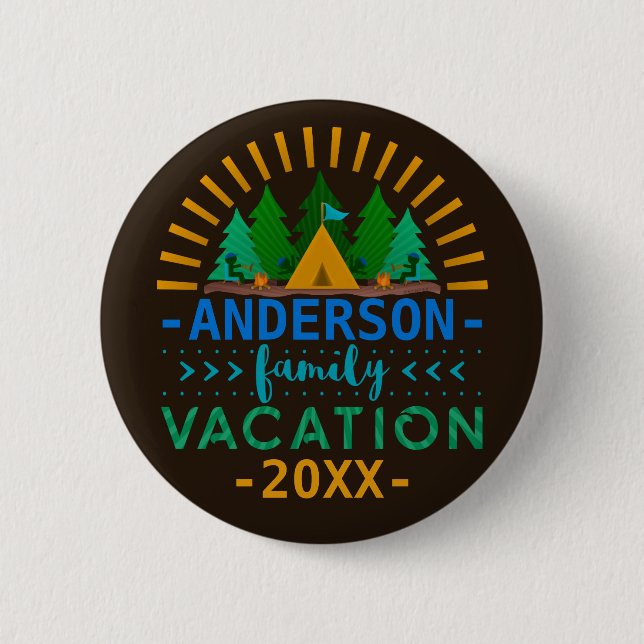 Family Vacation Camping Trip | Custom Name Year Pinback Button (Front)