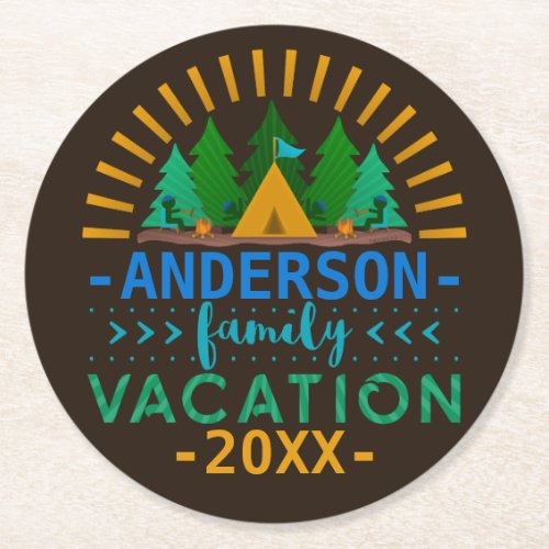 Family Vacation Camping Trip  Custom Name Year Round Paper Coaster