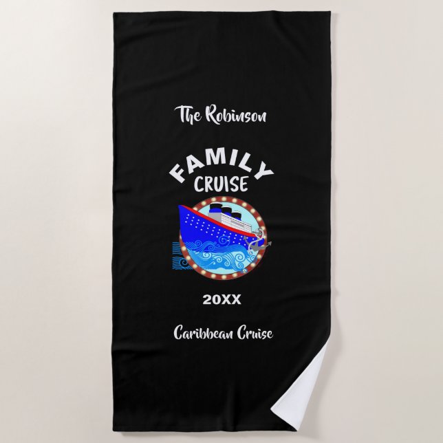 Family Vacation  Cruise Graphic Personalized Beach Towel (Front)