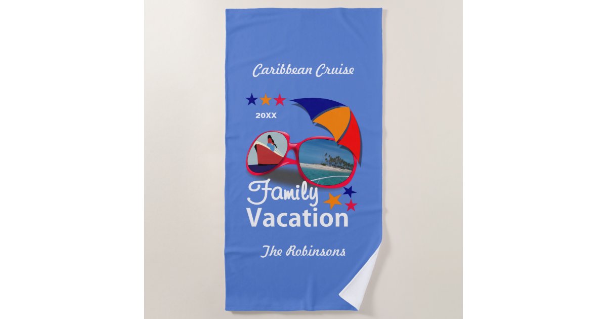 Family Vacation Cruise Graphic Personalized Beach Towel Zazzle