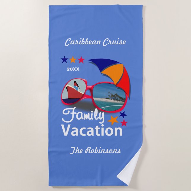 Family Vacation  Cruise Graphic Personalized Beach Towel (Front)