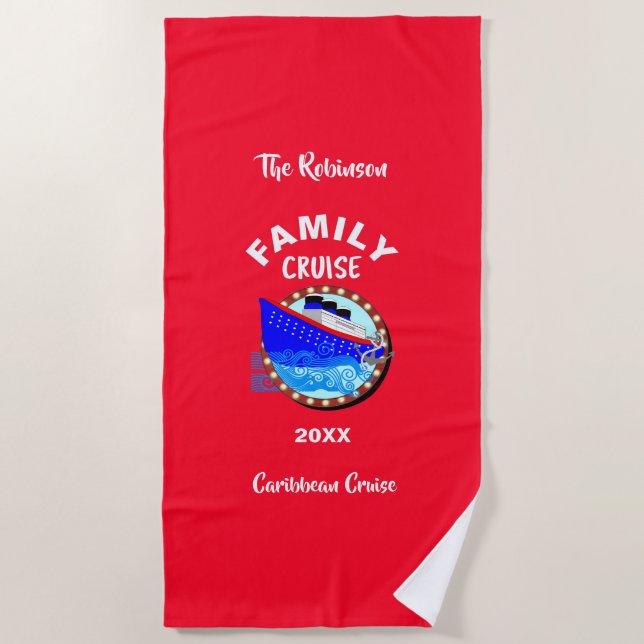 Family Vacation  Cruise Graphic Personalized Beach Towel (Front)