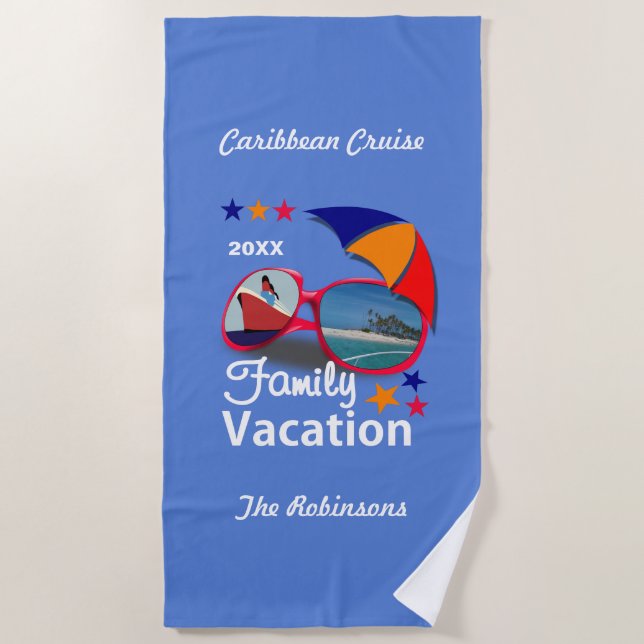 Family Vacation  Cruise Graphic Personalized Beach Towel (Front)