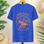 Family Vacation Cruise Ship Trip | Personalized V1 T-Shirt<br><div class="desc">No family vacation is complete without matching t-shirts. These personalized tees show a cruise ship, sun rays, a palm tree, and more nautical details. The color palette is orange and yellow on your choice of shirt color. All text can be easily changed through the templates, including your family name and...</div>