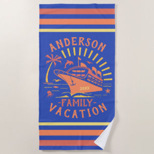 Family Vacation Cruise Ship Trip   Personalized v2 Beach Towel