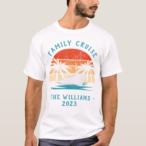 Family Vacation Cruise Ship Trip Retro Sunset T_Shirt