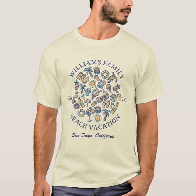 Family Vacation Cute Summer Doodle Matching Custom T-Shirt (Front)