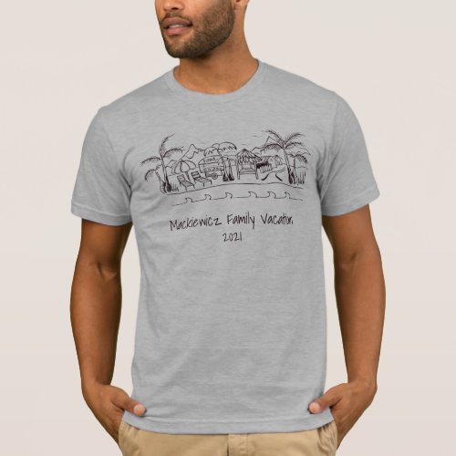 Family Vacation Doodle drawing beach camping T_Shirt