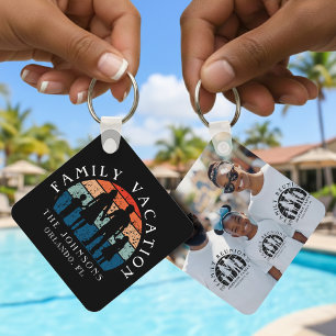 Family Vacation Holding Hands Retro Sun Photo Keychain