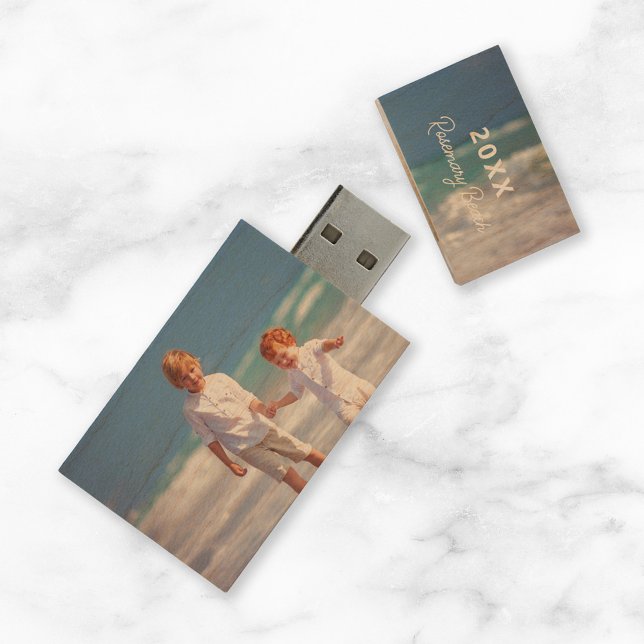 Family Vacation Memories Personalized Photo USB Wood Flash Drive (Creator Uploaded)