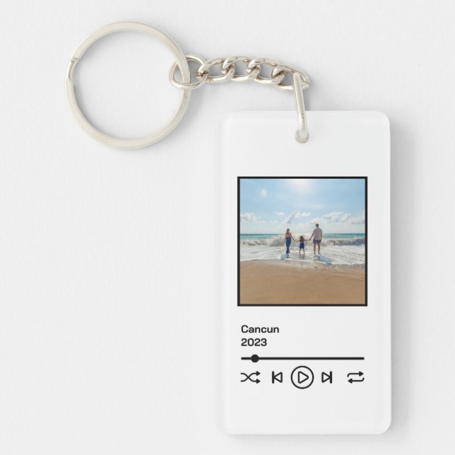 Family Vacation Memory Music Controls mp3 Buttons Keychain (Front)