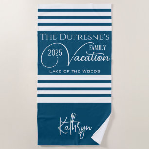 Family Vacation Personalized Blue Beach Towel
