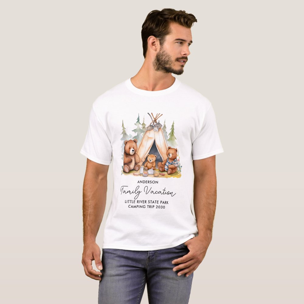 Family Vacation Personalized Cute Camping Bears  T-Shirt