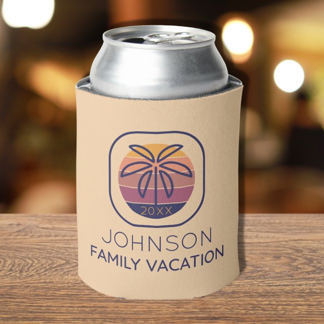 Family Vacation Personalized Palm Tree Can Cooler (A simplistic design on this personalized can cooler makes it the perfect souvenir of your trip. )