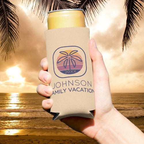 Family Vacation Personalized Palm Tree Seltzer Can Cooler