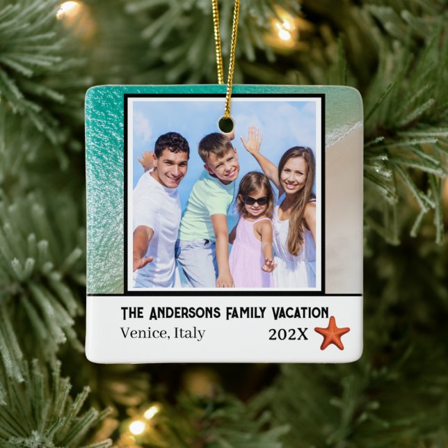Family Vacation photo Beach Themed  Ceramic Ornament (Tree)