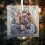 family vacation photo keepsake glass ornament<br><div class="desc">Photo ornament with editable text.  Crop and resize your photo to suit the shape. Choose any ornament style</div>