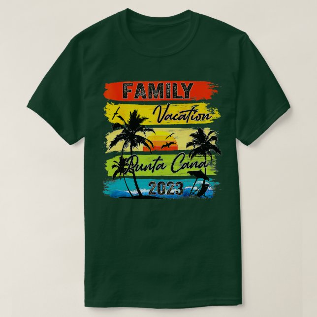 Family Vacation Punta Cana 2023 Summer Retro Sunse T-Shirt (Design Front)