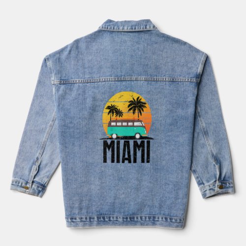Family Vacation Retro Summer Vibes Sunset Miami Be Denim Jacket