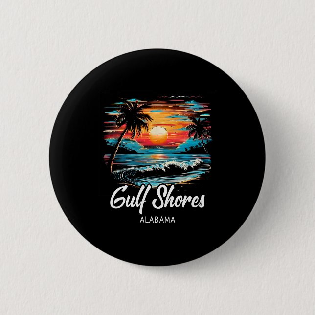 Family Vacation Retro Sunset Alabama Gulf Shores  Button (Front)