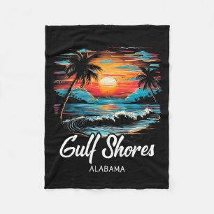 Family Vacation Retro Sunset Alabama Gulf Shores Fleece Blanket