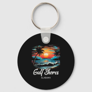 Family Vacation Retro Sunset Alabama Gulf Shores  Keychain
