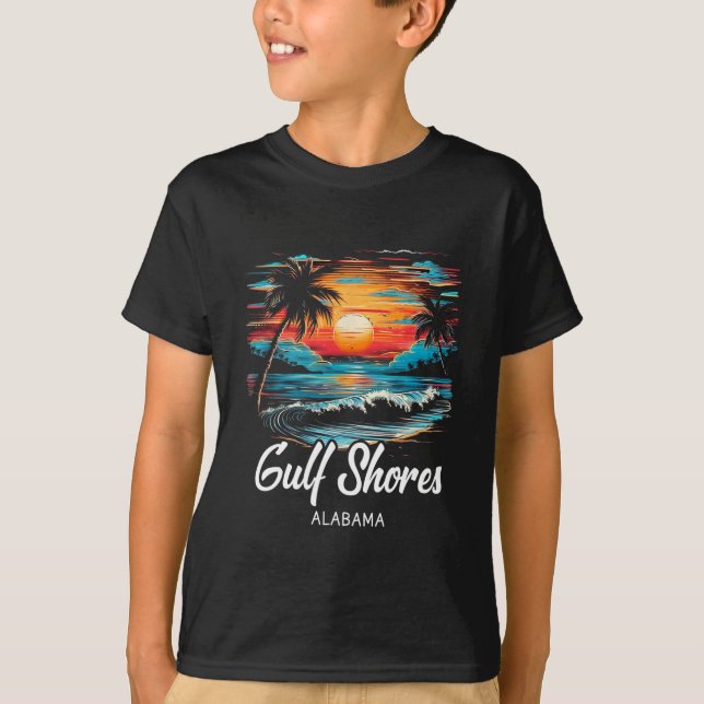 Family Vacation Retro Sunset Alabama Gulf Shores  T-Shirt (Front)