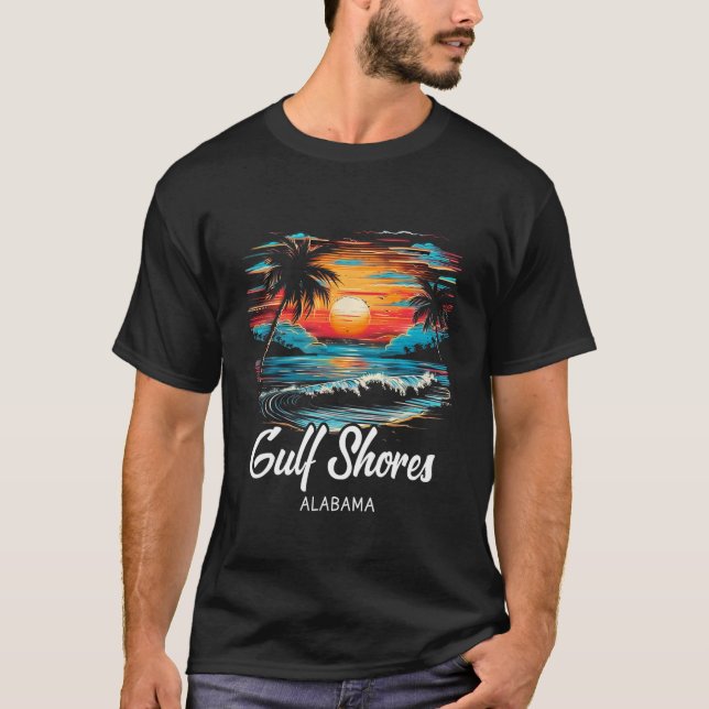 Family Vacation Retro Sunset Alabama Gulf Shores  T-Shirt (Front)