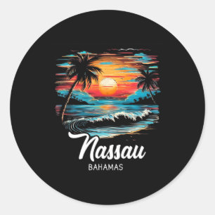 Family Vacation Retro Sunset Bahamas Nau Classic Round Sticker