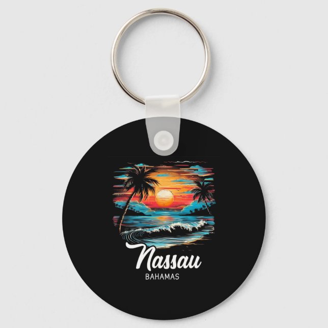 Family Vacation Retro Sunset Bahamas Nau  Keychain (Front)