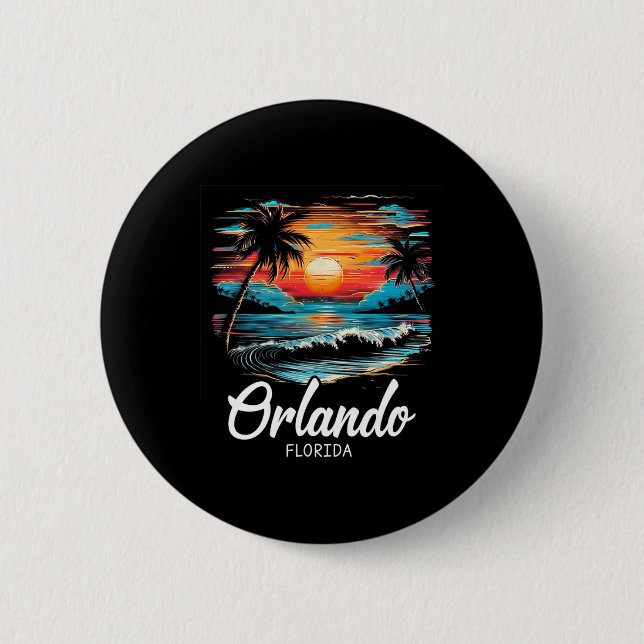 Family Vacation Retro Sunset Florida Orlando  Button (Front)