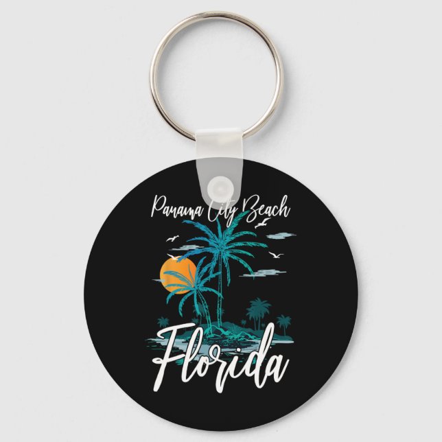 Family Vacation Retro Sunset Florida Panama City B Keychain (Front)