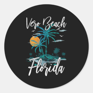 Family Vacation Retro Sunset Florida Vero Beach Classic Round Sticker