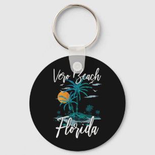 Family Vacation Retro Sunset Florida Vero Beach Keychain